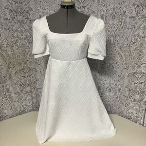 Rihoas Women's Small Off White Poly The Argyle Embossed Mini Dress